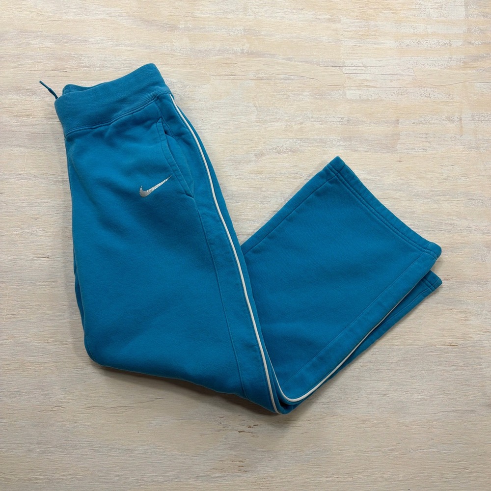 Nike Sweatpants Fleece Wide Leg Side Stripe Blue Youth Girls Size L 14/16
